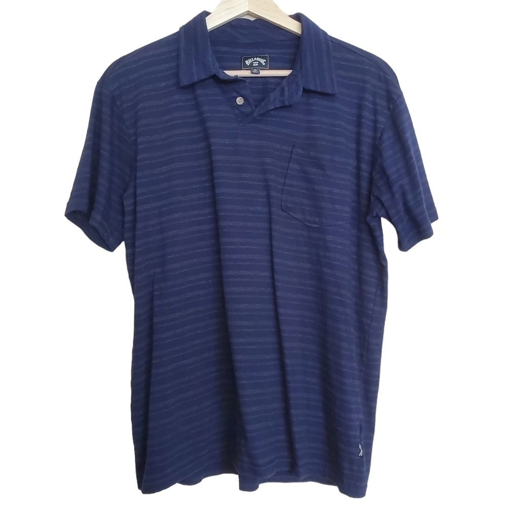 Billabong Medium‎ Woven Stripe Blue Polo shirt Short Sleeve